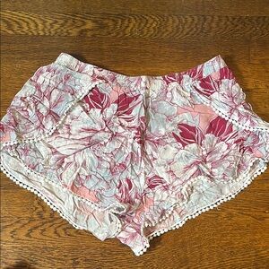 Mudd High Waist Pink and White Floral Shorts with Lace Trim